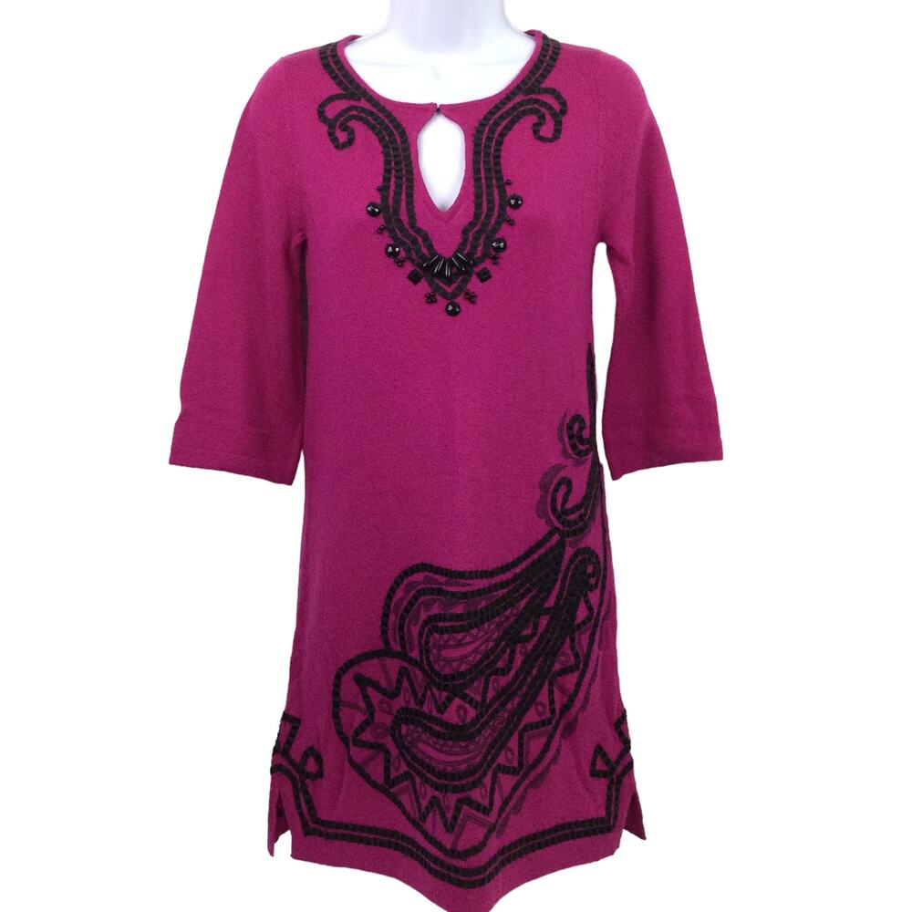 Nanette Lepore Y2K Whimsical 3/4 Sleeve Lightweight Merino Wool Knit Dress XS